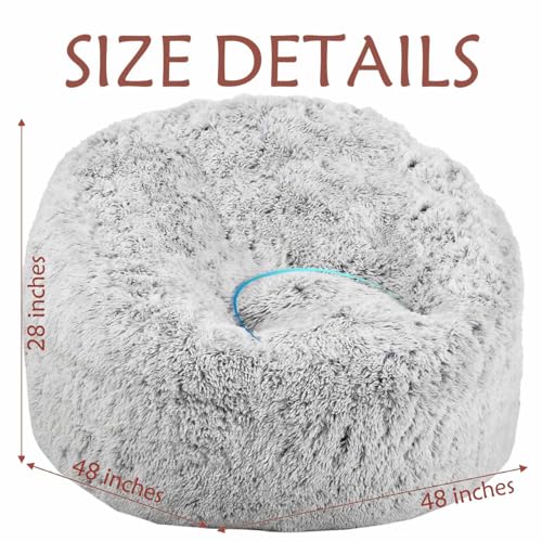 Image of Plush Faux Fur Bean Bag Chairs, Memory Foam Filled Sofa Chair Shape Bean Bag for Adults /Teens /Kids, Ultra-Soft Lazy Sofa for Living Room Bedroom College Dorm, Grey
