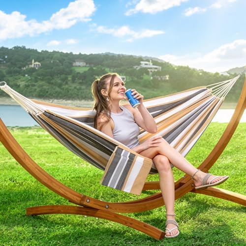 Image of SUNCREAT Freestanding Hammock with 10 ft Wooden Stand Included, Coffee