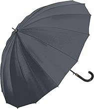 Nakatani 413-002 Men's Long Umbrella, 16 Ribs, Dark Gray, Solid Color, Jump Type, Ribs, Fiberglass, 25.6 inches (65 cm)