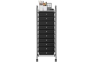 Rolling Utility Cart with 10 Drawers in Black