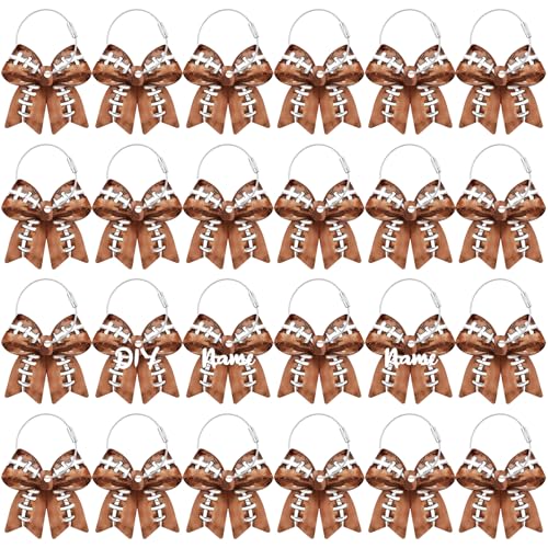 24 Pcs Football Bow Luggage Tags for Suitcases Travel Labels with Metal Ring 2.75 Football Keychain Accessories, PVC Name ID, DIY Card, for Men Women Travel Bag Backpack