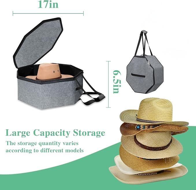 Hat Storage Box for Women & Men, Cowboy Hat Box for Travel, Hat Bag Hat Case with Handles, Hat Box for Women Storage and Large Cap Bag for Men Carry (Grey)