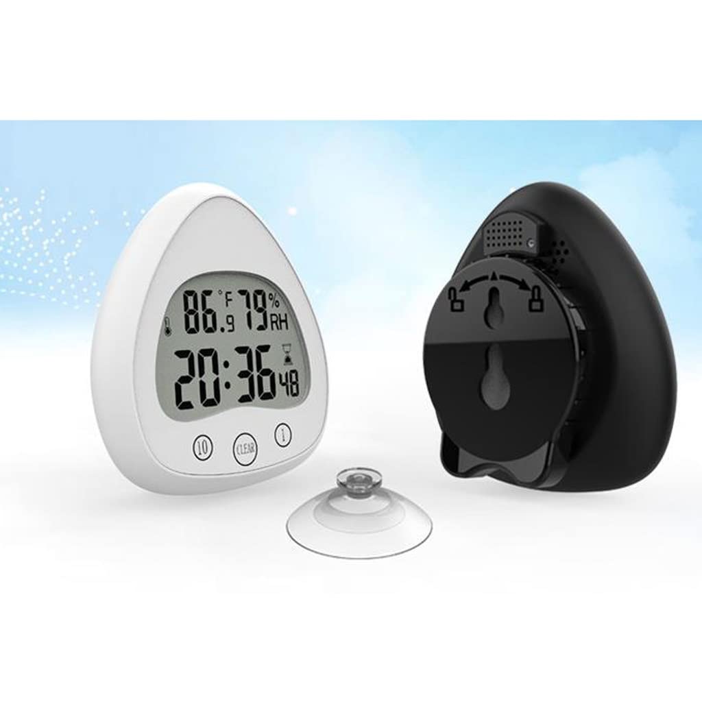 Ciche wodoodporne elektroniczne zegar ścienny w łazience Przeciwmienne kubek ssący temperatura i czujnik wilgotności cyfrowy budzik (Color : Bianco)