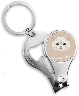 White Domestic Cat Pet Animal Nail Nipper Ring Key Chain Bottle Opener Clipper