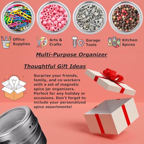 Smith & Barker - 12 potenti barattoli magnetici per spezie, in acciaio inox, contenitori per spezie da cucina con coperchio trasparente con setaccio e versare, base da parete in acciaio inossidabile - immagine 6