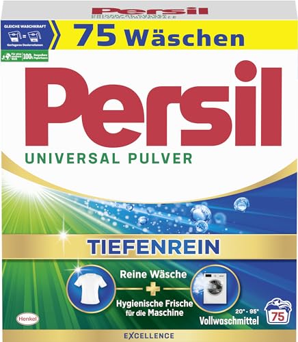 Persil Universal Pulver Tiefenrein Waschmittel (75 Waschladungen), Vollwaschmittel für reine Wäsche und hygienische Frische für die Maschine, effektiv von 20 °C bis 95 °C