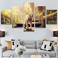 SIGNWIN 5 Panel Canvas Wall Art Modern Art Animals Dramatic Farmhouse/Country Lion Multicolor Photography Tiger for Home Decorations Ready to Hang - 60