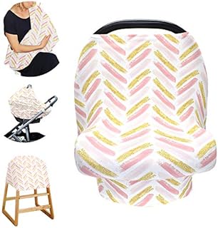 Stretchy Baby Car Seat Cover for Baby Boys and Girls,Multiuse - Nursing Breastfeeding Covers,Shopping Cart/High Chair/Stroller Covers,Infinity Scarf,Car Seat Canopies(Pink Stripe)