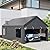JAMFLY 12x20 ft Carport, Heavy Duty Carport with Roll-up Windows, Portable Garage with Removable Sidewalls & Doors, Car Canopy with Sandbags and All-Season Tarp for Car, Truck, Boat, Motorcycle, Grey