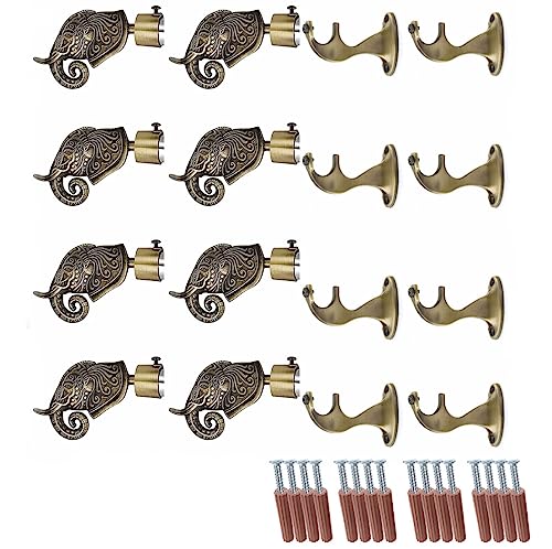 Image of GLOXY Rajwada Royal Hathi Curtain Brackets - Designer Curtain Rod Holder with 1-Inch B Type Rod Support - Antique Finish Curtain Holder - Wall Decoration Items for Hall and Home Decor (Pair of 4)
