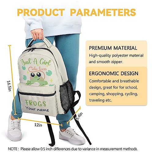 Personalized Frog Backpacks for Girls Boys, 16 Inch Cute Backpack for School, Green, Large Capacity, Durable, Lightweight Bookbag for Kids Travel3