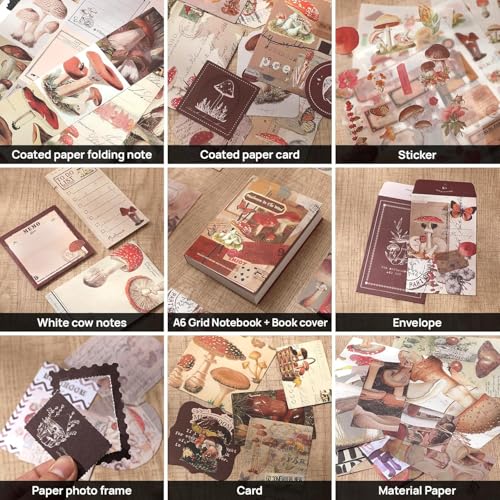 Image of Niwlix Vintage Scrapbook Kit, 346 Pcs, A6 Grid Notebook, Scrapbook /Background Papers, Folding Labels, Envelopes, Washi, Photo Frames, Calendar Stickers, DIY Gift Journaling Kit for Teen Girl Women