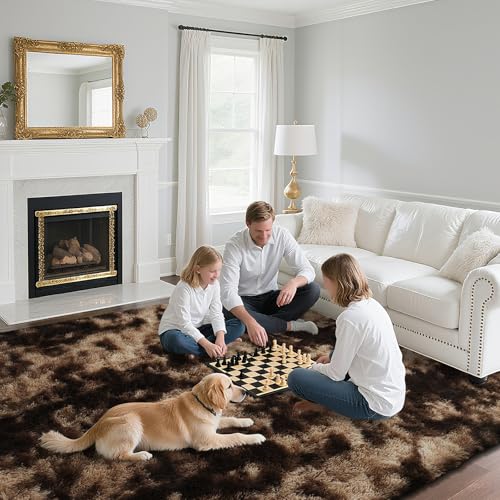 Fluffy Rug Shaggy Area Rug, Mottling Brown 3x5 Area Rugs for Bedroom, Small Bedside Rug, Soft Fluffy Shaggy Entryway Throw Rugs for Living Room Bedroom Kids Room Home Decor