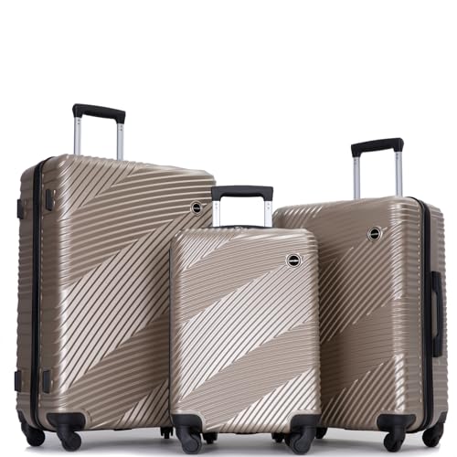 Travelhouse Luggage Sets, Expandable Hardside Suitcases 24in/28in, Carry on 20in,3 Piece Set Travel Luggages Clearance with Double Spinner Wheels TSA Lock Lightweight (GOLD)