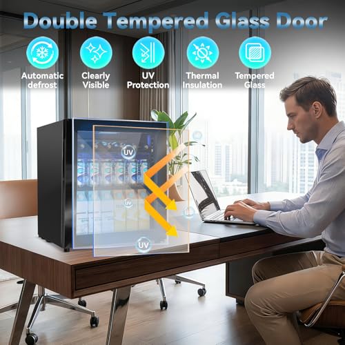 Image of Velivi Mini Fridge with Glass Door-Small Fridge Desk Beverage Cooler for Beer Drinks 1.4 Cu.Ft Countertop Beverage Fridge with Adjustable Shelves, Led Light for Bedroom /Office /Dorm (Black)
