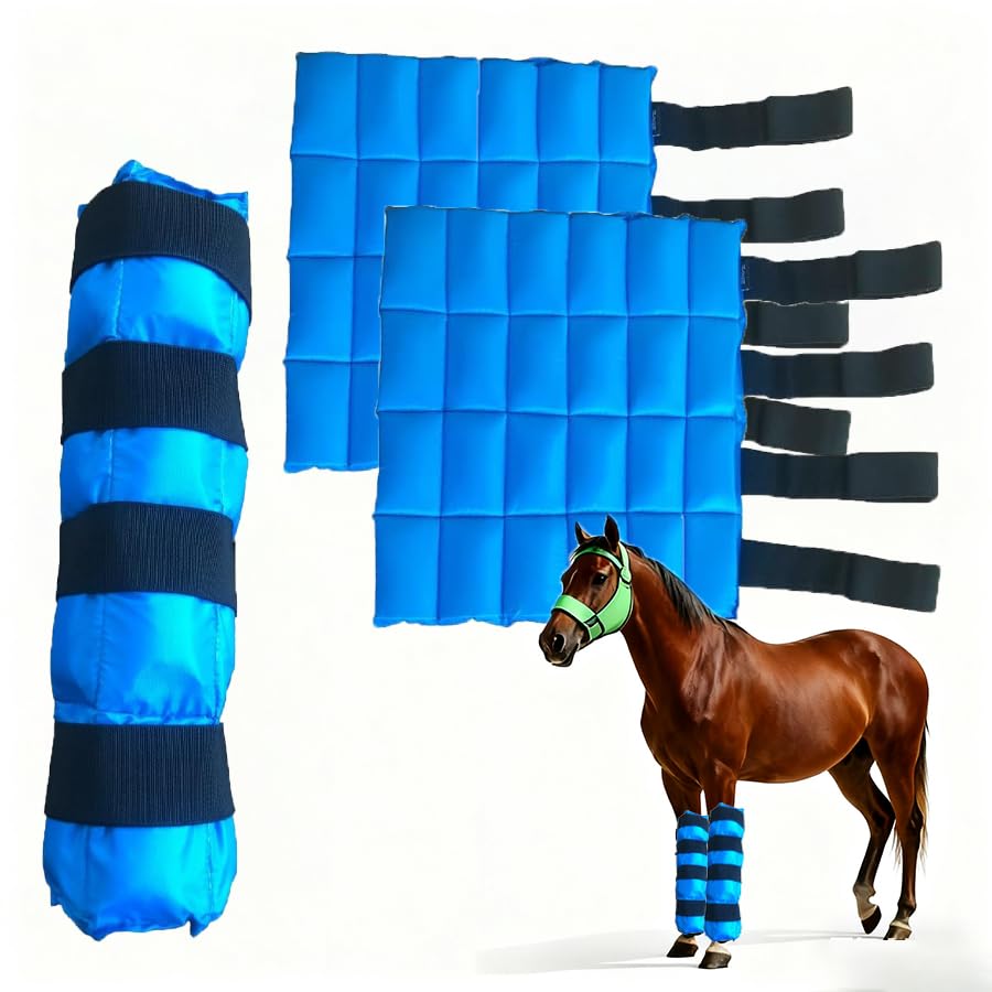 Horse Ice Boots - Reusable Gel Horses Ice Pack for Swelling & Pain | Cooling Leg Wraps for Horse Hock, Horse Knee, Horse Ankle & Horse Hooves | Horse Supplies & Care Gift Ideas - 1 Pair, Blue