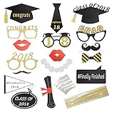 17 Pack Graduation Photo Booth Props Kit, Messar Glitter Graduation Phtotobooth Props Party Masks...
