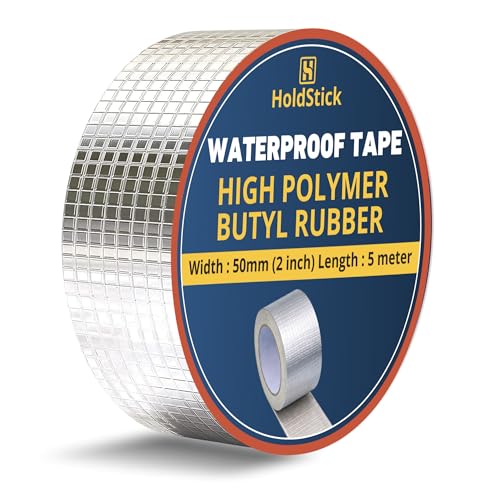 Image of Waterproof Butyl Tape - 50mm x 5M, Heavy Duty Aluminium Foil Repair Tape for Roof Leaks, Pipe Cracks, Window Gaps, Water Tanks, Boat Sealing, HVAC Insulation, Strong Adhesive - Pack of 1