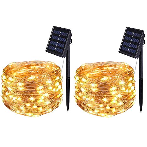 BOLWEO 2 Pack Solar Powered String Lights,Solar Fairy Lights,16.4Ft 50LEDS,Waterproof Wire Lighting