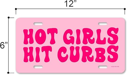 Miniatura 2 de Honey Dew Gifts, Chicas Calientes Golpean los Bordes, 30 cm por 15 cm, Placa Graciosa, Placas de Vanidad para Autos, Accesorios Rosados para Coches