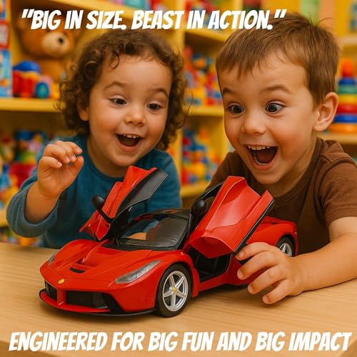 Image of GRAPHENE 1:16 Scale Big Remote Control Racing Wall Car Super Sports Car Toy RC Rechargeable Fe-rrari Openable Doors Led Lights High Speed Realistic Miniature Model Vehicle for 7-14 Years Kids Boys