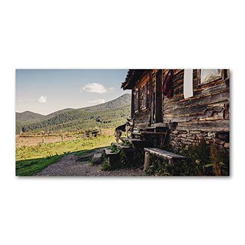 Fond de hotte en verre 100x50cm avec paysage de montagne marron pour cuisine