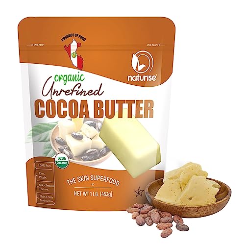 Naturise Cocoa Butter Raw Organic | Unrefined Cocoa Butter from Peru for Hair & Skin Moisturizer or DIY Cocoa Butter Lip Balm & Body Butter for Women & Men | Organic No Artificial Fillers or GMOs | 1lb Naturise Cocoa Butter Raw Organic | Unrefined Cocoa Butter from Peru for Hair & Skin Moisturizer or DIY Cocoa Butter Lip Balm & Body Butter for Women & Men | Organic No Artificial Fillers or GMOs | 1lb