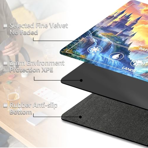 Image of for MTG Playmat with Card Storage Bag,Non-Slip Rubber Base & Smooth Surface 24x14in,Beginner-Friendly Magic Mat for Commander Deck,Dragon Castle