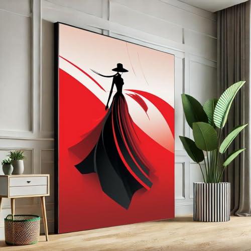Toile femme robe rouge peinture salon décoration murale moderne