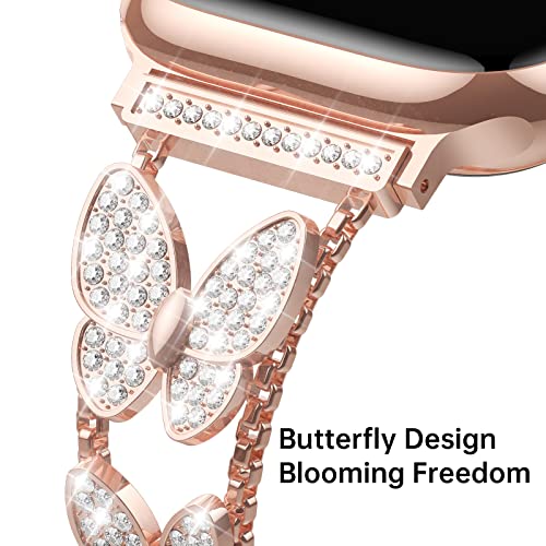 Fitlink For Apple Watch Band 38Mm 40Mm 41Mm 42Mm 44Mm 45Mm 49Mm, Bling Butterfly Jewelry Diamond Rhinestone Stainless Steel Metal Strap For Apple Watch Series 8 Series 7/6/5/4/3/2/1/Se/Se2/Ultra #TOP2
