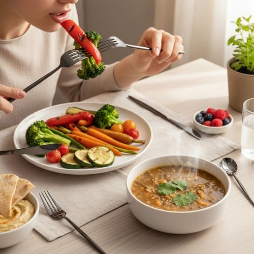 Image of 5 Pcs Black Cutlery Set for Dining Table the Perfect Lightweight Silim Handle Tableware Including Dinner Spoon, Dinner Fork, Dinner Knife, Dessert Spoon & Dessert Fork