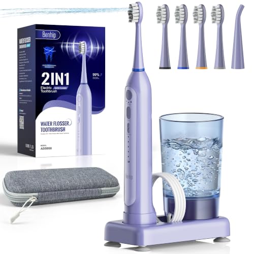 Image of Electric Toothbrush with Water Flosser Combo for Teeth Brushing & Flossing, Sonic Electric Toothbrush for Adults, Cordless Water Flosser for Home & Travel, Portable Travel Case Included