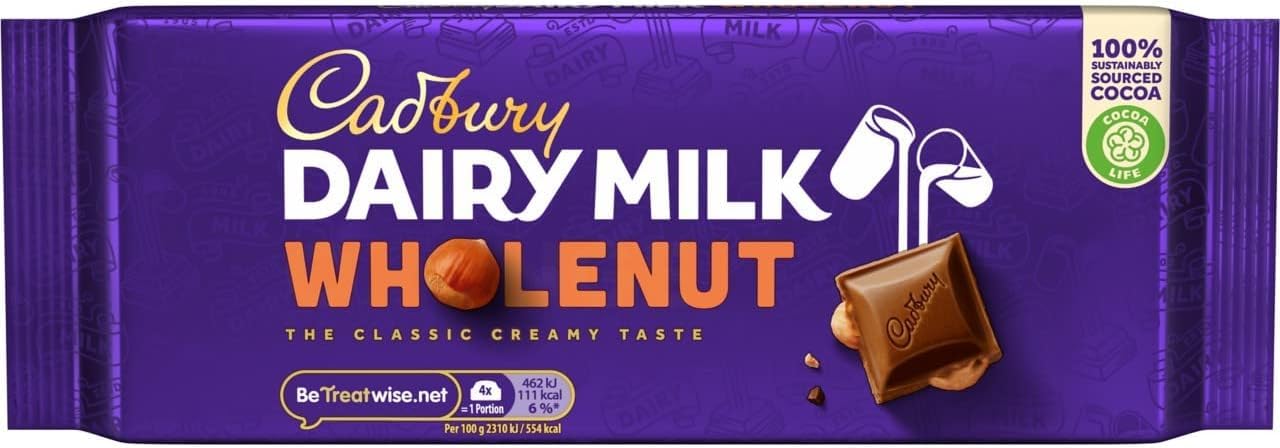 CadburyDairy Milk Whole Nut Bar, Whole Hazelnuts Covered in Creamy Milk Chocolate, 180 g Bar (Pack of 1)