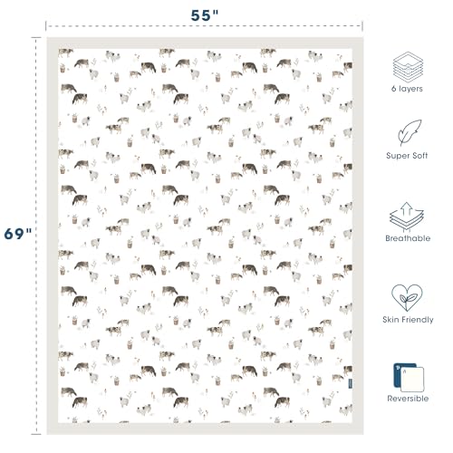 Image of GRSSDER Cotton Muslin Quilt Blanket - Silky Soft and Breathable Kids' Throw Blanket, Oversized Muslin Blankets for Newborns, Toddlers & Kids, 6 Layers Reversible Design for All Seasons, 55 inch x 69 inch