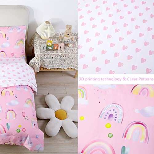 Juego de funda de edredón infantil rosa reversible STYHO con estampado de arcoíris y corazones 6