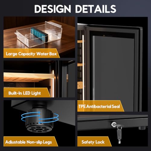 Image of Tylza Humidor Cabinet 70L, Temp & Humidity Control Electric Humidors, 550 Counts, Digital Hygrometer, Safety Lock, Dual Warm Light, Humidors with Spanish Cedar Wood Drawer & Shelves, Gifts for Men