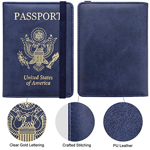Image of WALNEW Passport Holder for Travel, RFID Passport Cover Wallet for Women Men, PU Leather Passport Book Card Holder Case with Pen, Travelling Essentials for Flying