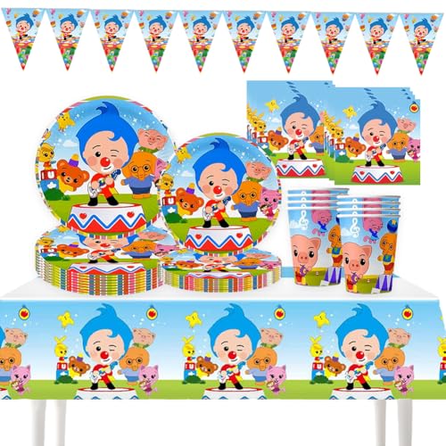 Tema do palhaço conjunto de louça de festa, 61 peças louça de aniversário infantil, louça para festa de aniversário, decoração de aniversário infantil, louça para 10 convidados