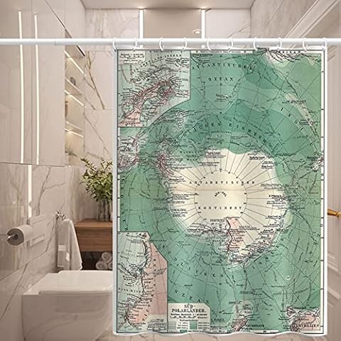 Gualiy Mildew Resistant Shower Curtain Liner Fabric, World Map Bathtub Shower Curtains 180x180 cm Green Beige Shower Curtain Cover