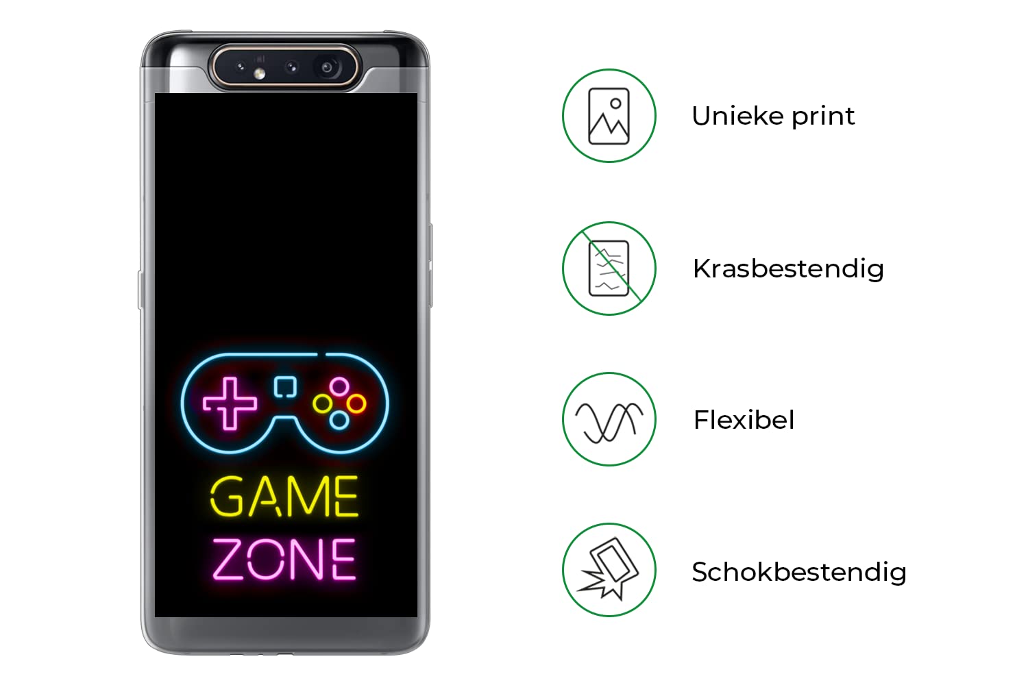 MuchoWow Funda para Samsung Galaxy A80 - Mando - Juego - Neón - Negro - Citas - Zona de Juegos - Funda de Silicona/Funda Blanda para teléfono móvil