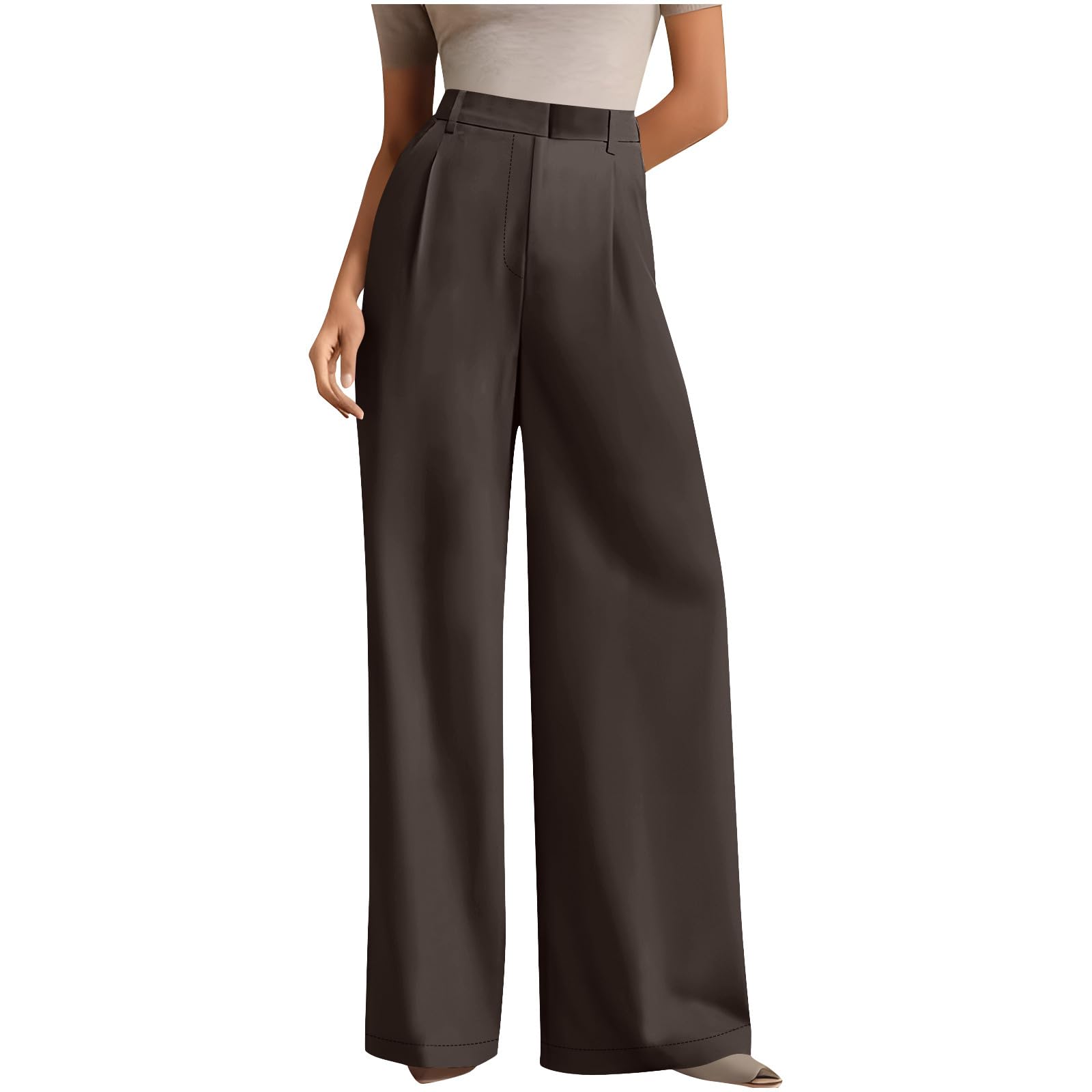 Womens Iron Free Wide Leg Pants High Waist Wrinkle-Resistant Flat-Front Suit Pant Casual Relaxed Fit Business Trouser