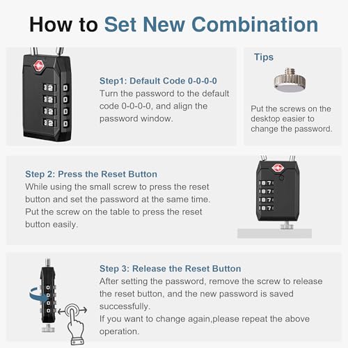 Puroma TSA Locks for Luggage, 2 Pack Luggage Locks TSA Approved 4-Digit Combination Cable Travel Lock Zinc Alloy for Suitcases, Bags, Toolboxes, Backpacks & Gym Lockers (Black) - Image 7