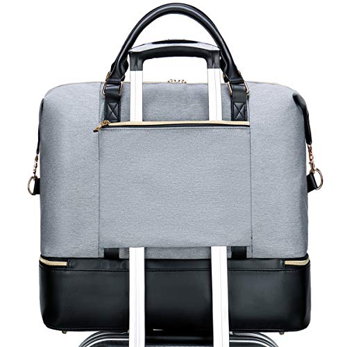CAMTOP Women Ladies Weekender Travel Tote Overnight Duffle Carry on Bag with Luggage Sleeve fit 15.6 Inch Laptop Computer (Gray with Shoe Compartment)