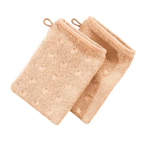 Möve Waschhandschuh Quadretti 2er-Pack Walk-Frottier Sand-apricot Größe 15x20 cm