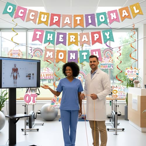 Image of Occupational Therapy Month Decorations - 11PCS Happy OT Month Party Banners Hanging Swirls Decor, Occupational Therapist Appreciation Support Thank You Party Supplies Decoration
