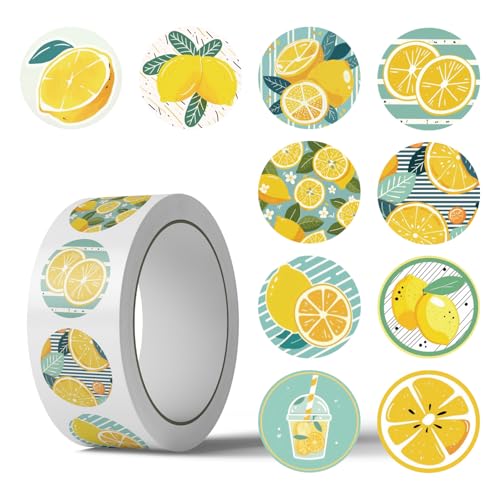 500PCS Lemon Stickers 10 Styles Sticker Rolls Summer Stickers Lemon Party Favors Waterproof Vinyl Stickers(500 Per Roll)