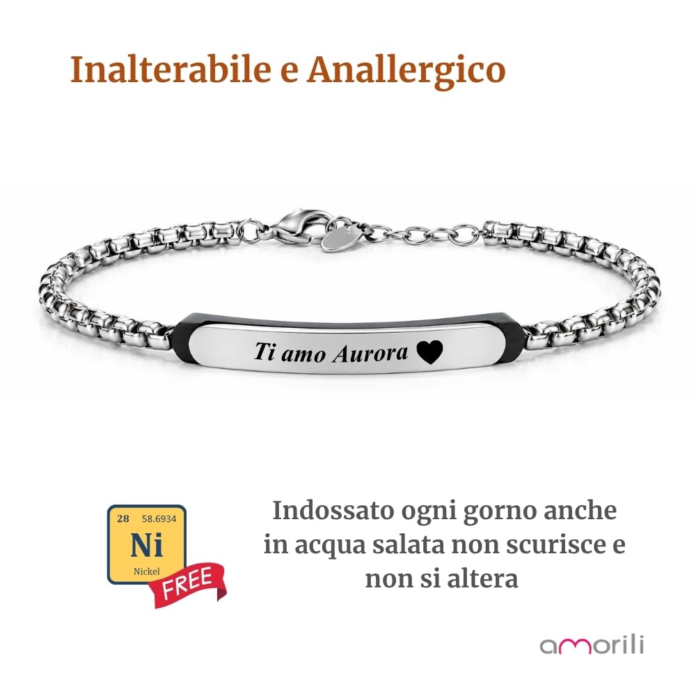 Bracciale Uomo Personalizzato Personalizzabile con Incisione in Acciaio Inox – Bracciale Maschile Elegante con Nome Data Frase – Idea Regalo Uomo bcc2912