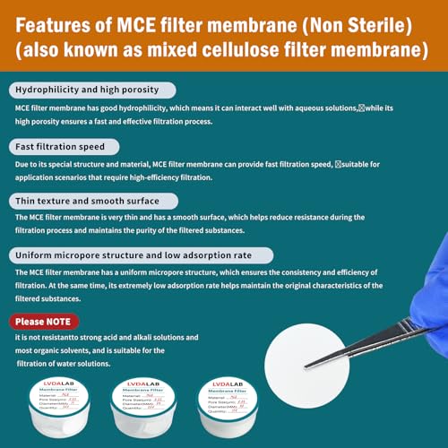 Image of 200Pcs /Pack MCE Membrane Filters, Round Mixed Cellulose Esters Lab Filter Paper, Hydrophilic Filter Paper 0.45m Pore Size, 13mm Diameter,Non Sterile