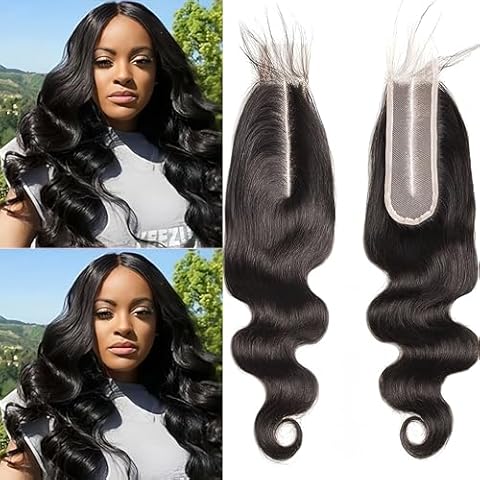 Risbaer Middle Part 2x6 Lace Closure Body Wave Remy Human Hair Wavy Lace Closure with Baby Hair (18 inch) Cover
