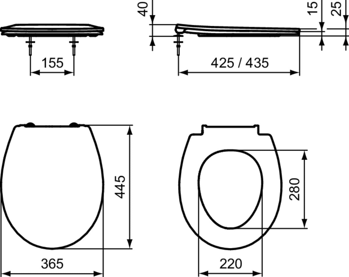Ideal Standard - Eurovit, Copriwater universale originale con chiusura normale, Sedile WC ovale sottile a sandwich, Tavoletta wc con fissaggio inferiore regolabile, Duroplast, E131601, Bianco